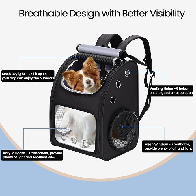 Expandable Cat Backpack Carrier for Small Cats & Pets Up to 18 lbs | Large Space Cat Backpack with Ventilated Breathable, Airline Approved Portable Travel Pet Backpack for Hiking/Camping/ Vet