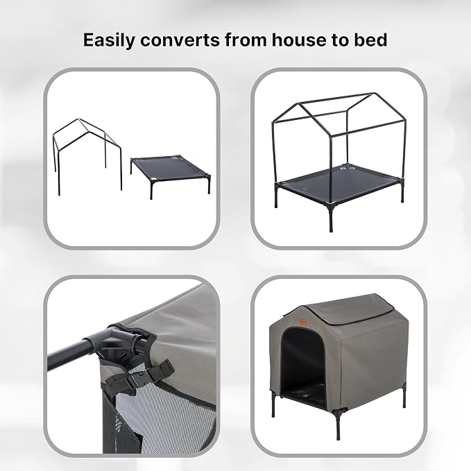 Trixie 2-in-1 Dog House and Bed, Small to Medium - Up to 55 lbs | 30.7 x 24.4 x 32.3-in Portable, Elevated Indoor/Outdoor Cot with Removable Cover, Waterproof and Sun-Resistant Tent