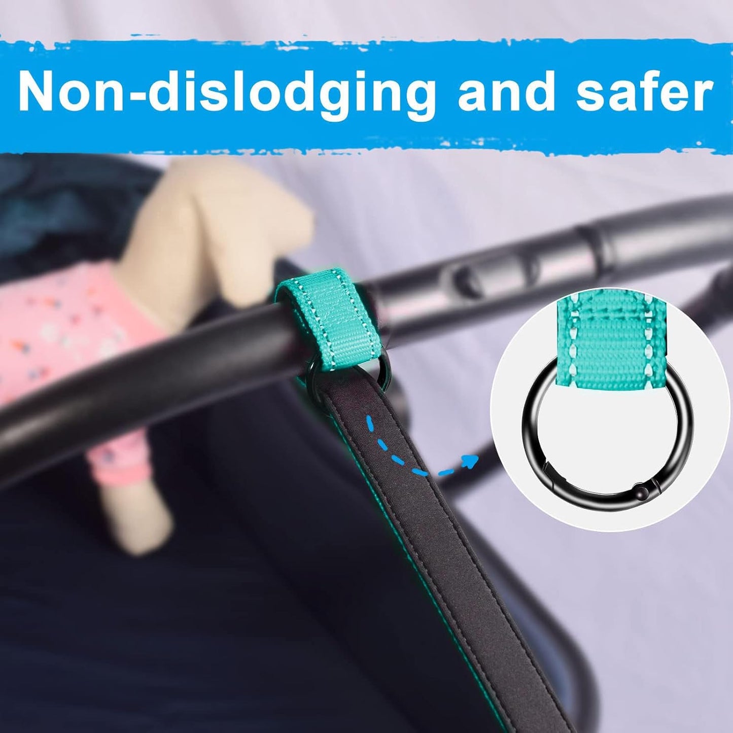 PetBonus Short Dog Leash, Safety Wrist Strap for Retractable Dog Leash, Reflective Design and Adjustable Soft Padded Handle, Extra Layer Security for Pet Stroller (Turquoise)