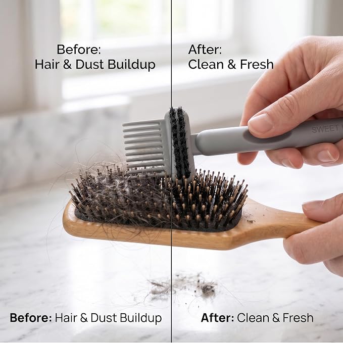 2 in 1 Hair Brush Cleaner Tool Comb and Dust Remover Set | 7 Inch Dual Sided Rake with Sturdy Bristles for Maintaining Daily Salon Grooming Accessories at Home
