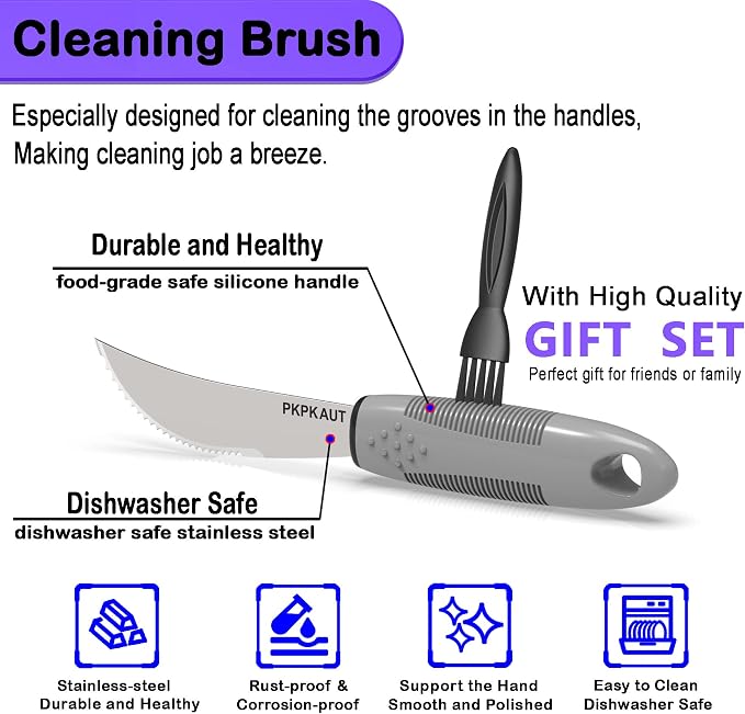 Weighted Parkinsons Utensils for Hand Tremors, Weighted Silverware for Parkinsons Patients Arthritic Hands, Built Up Utensils for Adults, Adaptive Eating Utensils for Disabled People Elderly