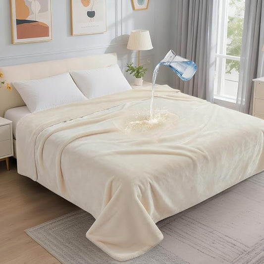LOOBANI Waterproof Blanket for King Bed, Couch Cover 85" x 108", Beige | Reversible Soft Flannel Large Dog Blankets, Spill-Proof Sofa Cover for Furniture Protection, Pet Hair Resistant, Noise Free