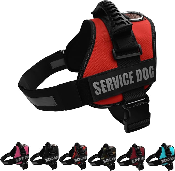 Service Dog Vest Harness – Reflective Service Animal Vest with Handle, No-Pull Adjustable Mesh Padding – XXS–XL – 2 Removable Patches (Medium, Red)