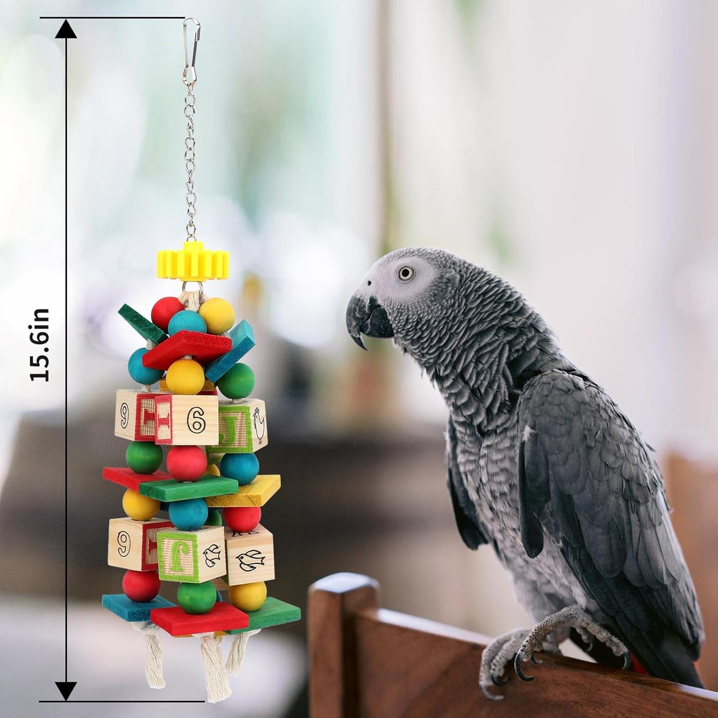 Rypet Wood Bird Chewing Toy for Cage, Wooden Birds Cage Toys for Helping Trim Beak, Parrot Toys for African Grey Parrots Cockatoos Amazon Parrot and Other Small to Medium Parrots