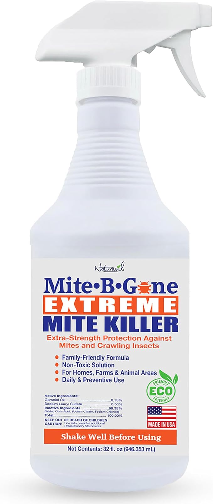 Mite-B-Gone Extreme Mite Killer Spray, 32 oz – Extra-Strength Surface Treatment for Bedding, Furniture, Carpets, Home & Pet Use – Plant-Based, Made in USA