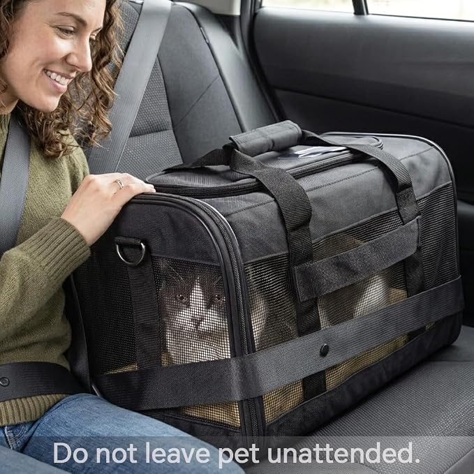 Conlun Dog Carrier Soft Sided, Large Cat Carrier with Inner Safety Leash, Pet Transport Carrier for Large Cats and Medium Dogs up to 20 Lbs, Collapsible Travel Puppy Carrier Bag -Gray L