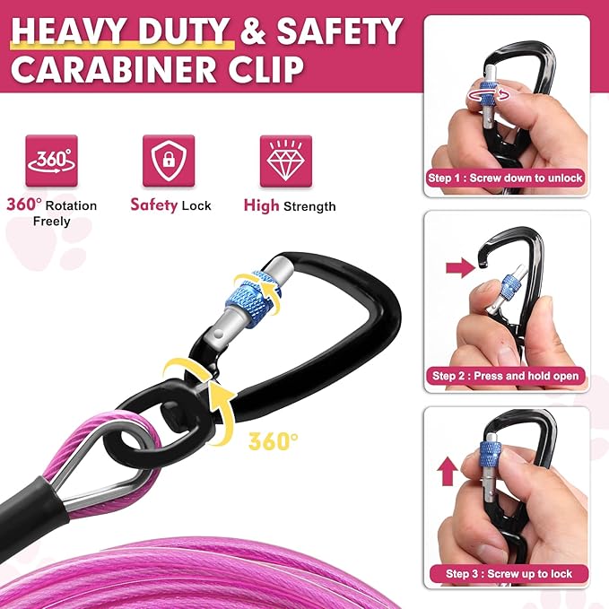 Snagle Paw 20FT Heavy Duty Dog Lead Cable with Shock Absorbing Spring & Swivel Hook, Dog Tether for Yard, Withstand 1000LBS Break Strength