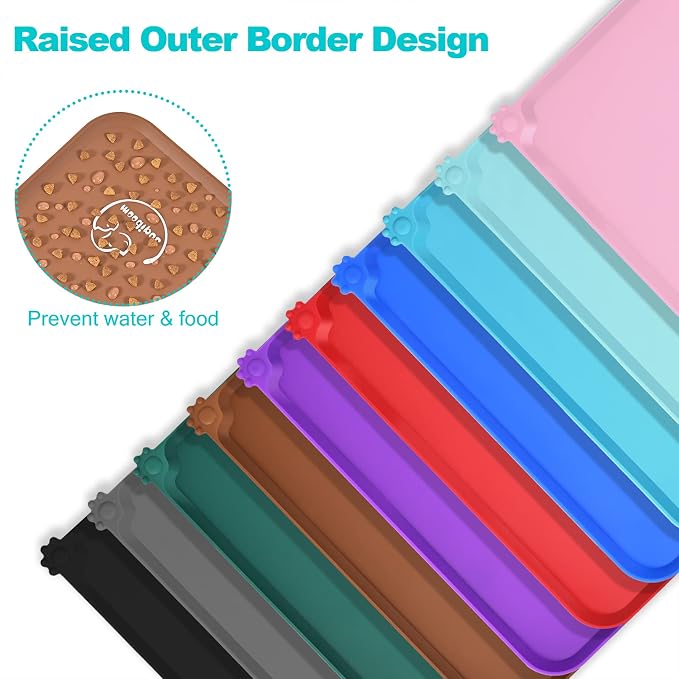Silicone Waterproof Dog Cat Pet Feeding Mats, Non Slip, Easy Clean Pet Dog Cat Bowl Mats Placemat (24" x 16") Brown