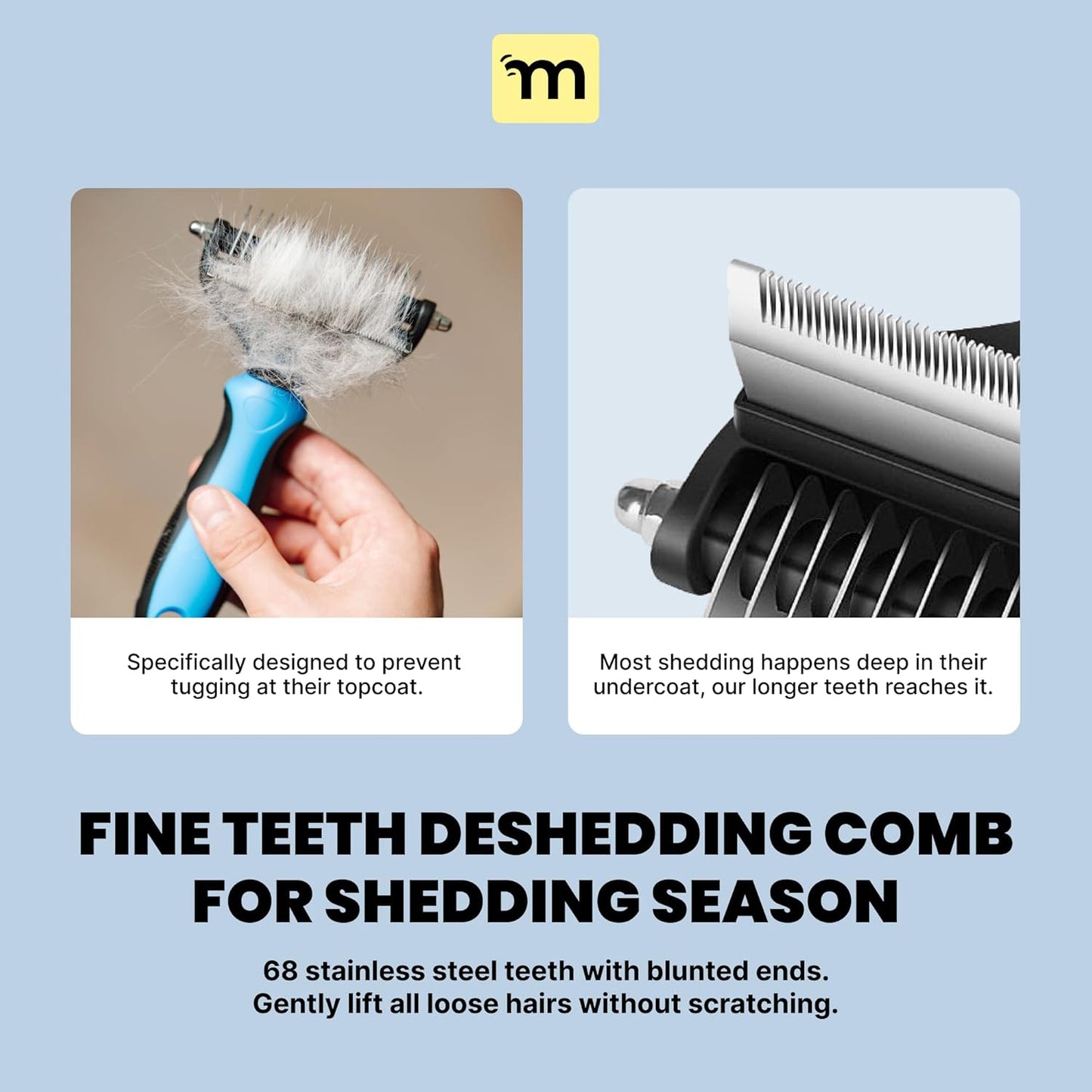 MalsiPree Dog Brush - Large, Orange - 2-in-1 Deshedding Tool & Undercoat Rake, Dog Undercoat Brush - Gentle Dematting Comb & Pet Hair Removal Tool - Smooth-Edge Design & Grooming Comb