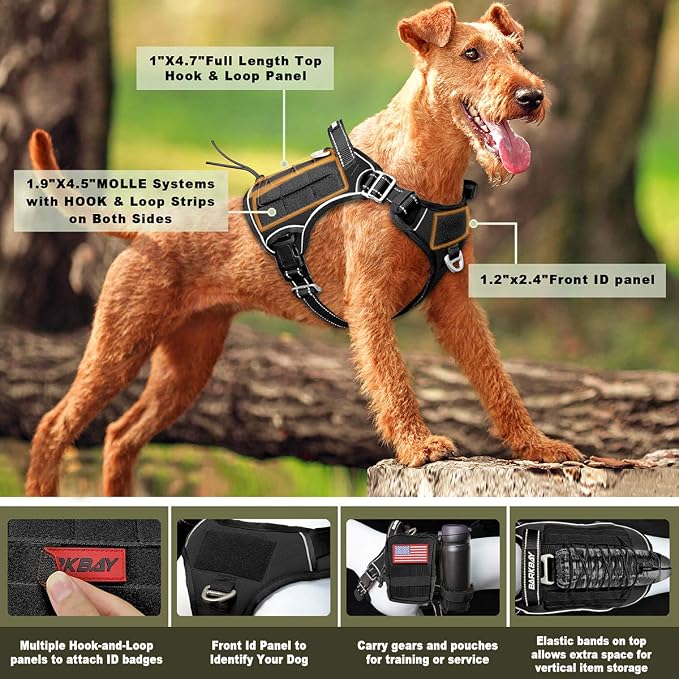 Tactical Dog Harness Large,Military Service Weighted Dog Vest Harness Working Dog MOLLE Vest with Loop Panels,No-Pull Training Harness with Leash Clips for Walking Hiking Hunting(Black,S)