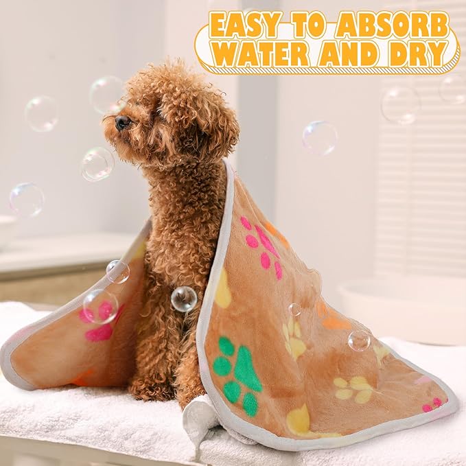 Chumia 18 Pcs Fleece Pet Blanket Soft Warm Sleep Mat Fluffy Cute Puppy Supplies Paw Bone Star Elephant Dot Heart Print Design Bed Blankets for Dog Cat Kitten Animals(30 x 20 Inch,Cute)