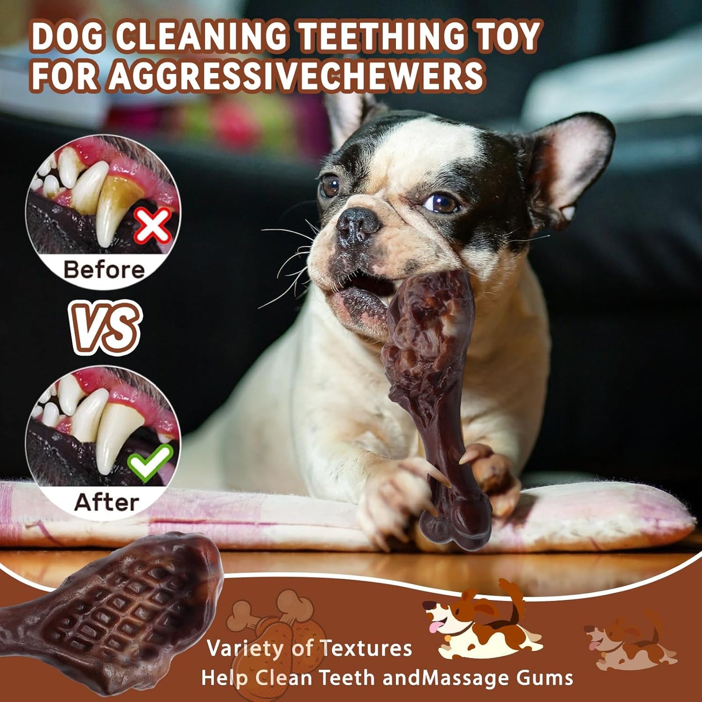 Dog Chew Toys for Aggressive Chewers, Indestructible Dog Toy for for Medium/Large Breed, Tough Nylon Teething Bone Toy to Keep Them Busy,Bacon and Real Beef Flavor (Beef+Bacon Flavor, 2 Pack)