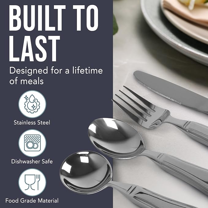 BUNMO Weighted Utensils for Hand Tremors - Elderly, Weak Hand Grip & Handicapped - Stainless Steel - Eat Independently