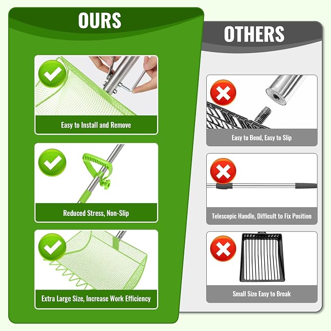 2-in-1 Chicken Coop Scooper: Extra Large 12” Poop Scooper & Rake with Adjustable Handle (37”-65”) | Heavy-Duty Metal Shovel for Quick Pet Waste, Rabbit, Guinea, Barn Cleaning | US Patent Pending,Green