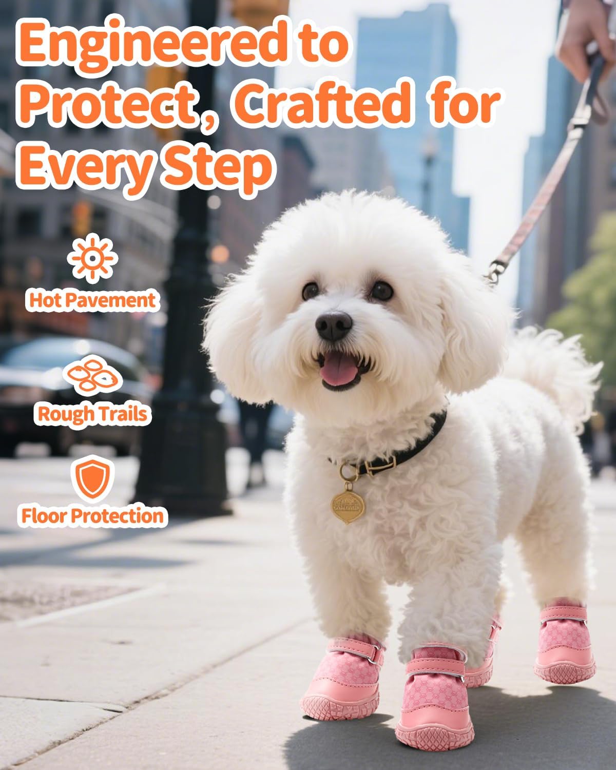 Dog Shoes for Small Dogs, Double Binding Straps Puppy Boots & Paw Protectors for Summer Hot Pavement, Winter Snow, Dog Booties with Anti-Slip Rubber Soles for Beach Hardwood Floor Pink Size 2