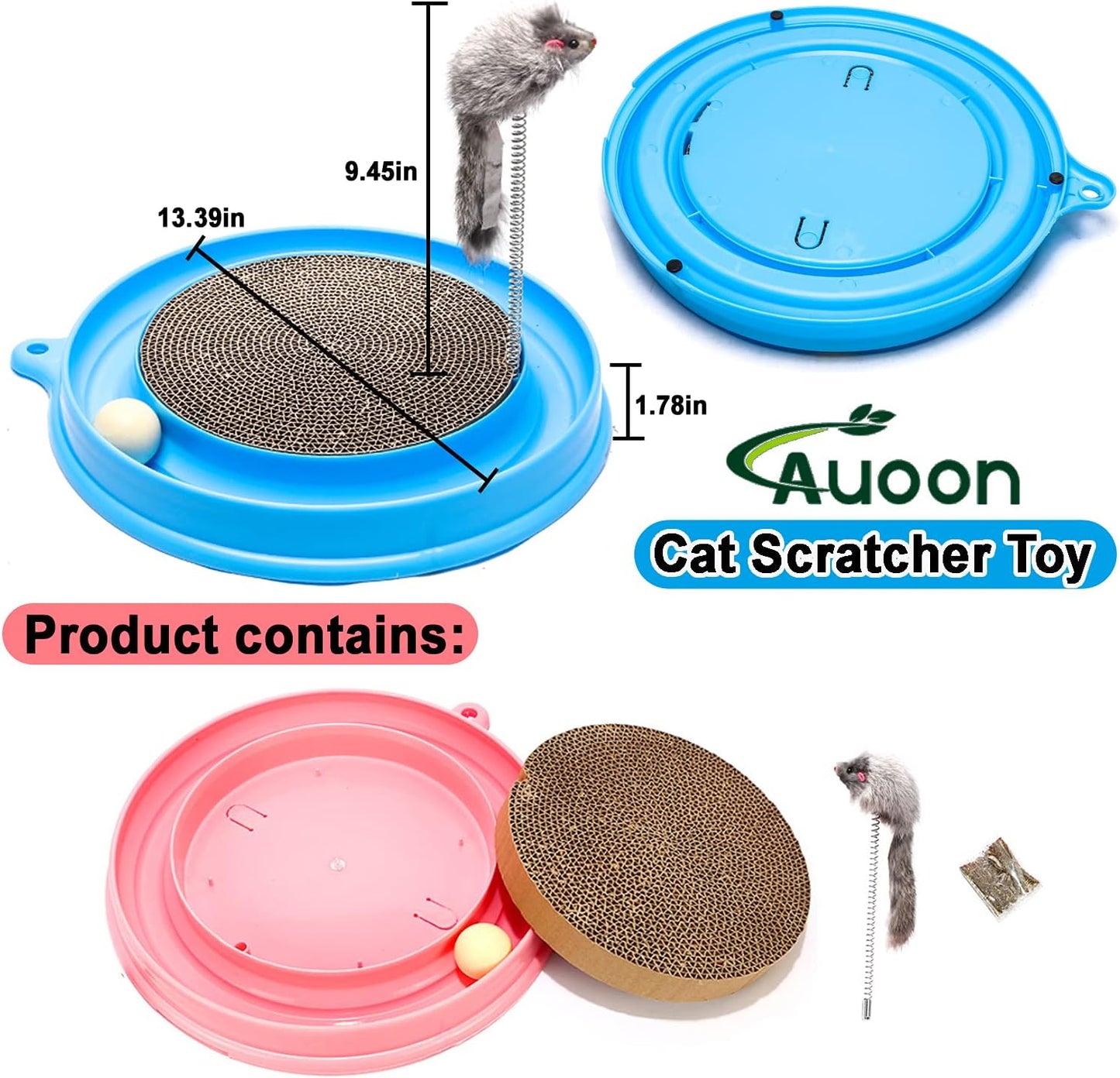 AUOON Cat Scratcher Toy - Cat Scratch Pad with Cat Toy Ball Track and Plush Mouse Toy for Indoor Cats and Kittens (Milk Shake)
