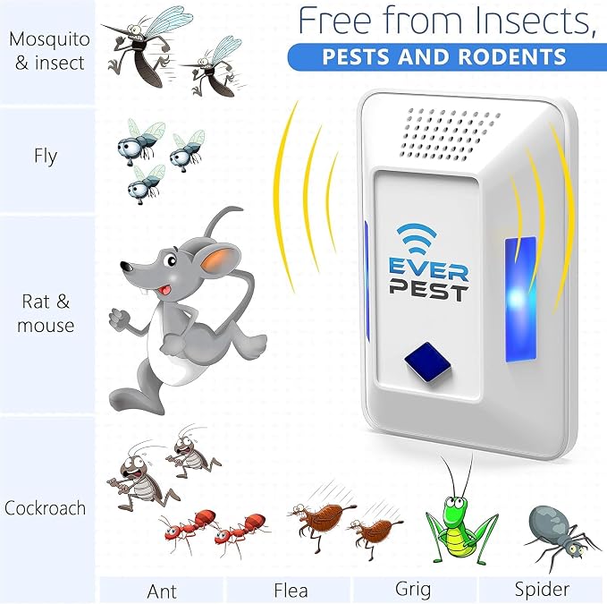 Ultrasonic Pest Control Repeller Plug in - 2 Pack Device Repels Cockroach Cricket Bug Flea Fruit Flies Deterrent, Ultrasound Insect Mice Roach Rat Scorpion