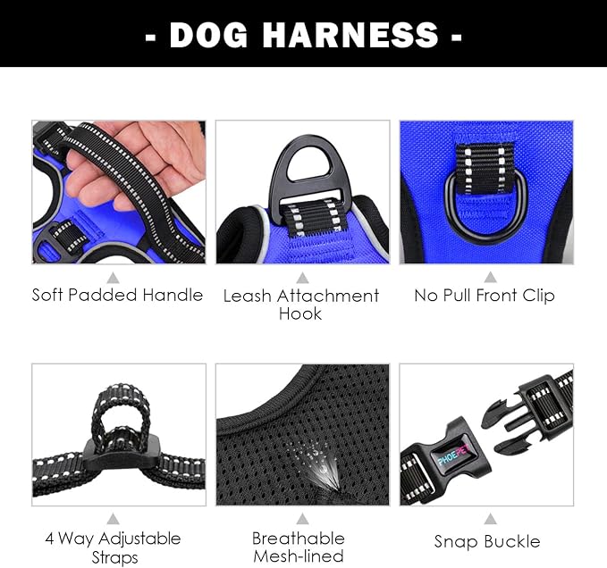 No Pull Dog Harness Medium Reflective Front Clip Vest with Handle | Adjustable 2 Metal Rings 3 Buckles,[Easy to Put on & Take Off](XS, Royal Blue)