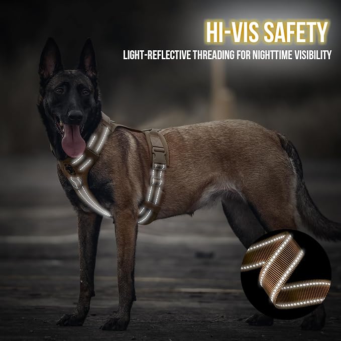 OneTigris Soft Padding No Pull Dog Vest Harness for Medium and Large Dogs | High-tensile Nylon, Adjustable, Reflective, 1 Handle, 3 D-rings, Lightweight, Tough, Easy on/off Tactical Dog Harness