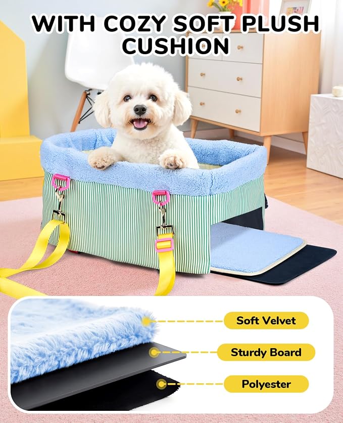 BurgeonNest Center Console Dog Car Seat for Small Dogs up to 9 lbs Light Blue