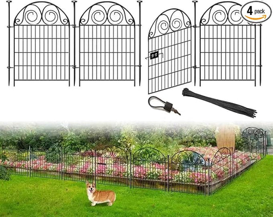 Getlay Tall Garden Fencing Animal Barrier with Gate, 32 Inch(H) 4 Panels Dog Fence Outdoor for Yard, Total Length 8.8 Ft Decorative Fence for Garden│Patented