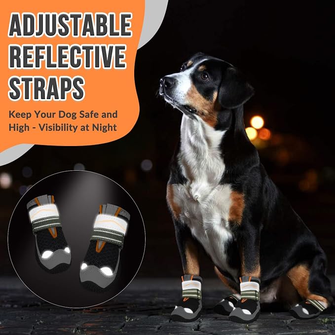 SlowTon Dog Shoes for Large Small Medium Dogs - Breathable Dog Boots for Summer Hot Pavement, Paw Protector for Outdoor Walking Winter Snow, Anti-Slip Rubber Dog Booties for Hardwood Floor (B, 4)