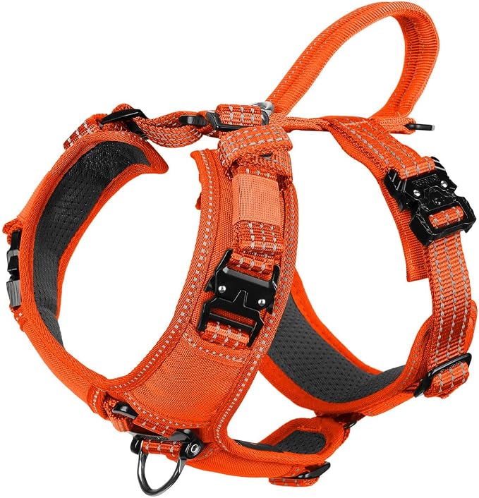 ICEFANG Dog Halter Harness with Metal Buckles,Dog Strap Vest for Small Dogs | Control Handle,Summer-Cooling,Reflective,Front Hook,Adjustable,Soft Padded,No Pull,Orange,Small