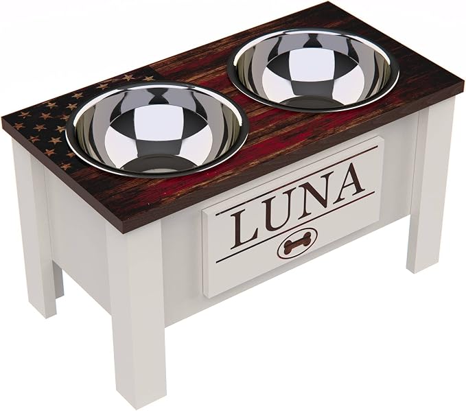 Elevated Dog Bowls for Large Dogs, Personalized Food Stand for Large Breed | Farmhouse Style, Elevated Wood Stand, Storage Container, Stainless Steel Bowls, Raised Anti-Slip Feeder, Made in USA