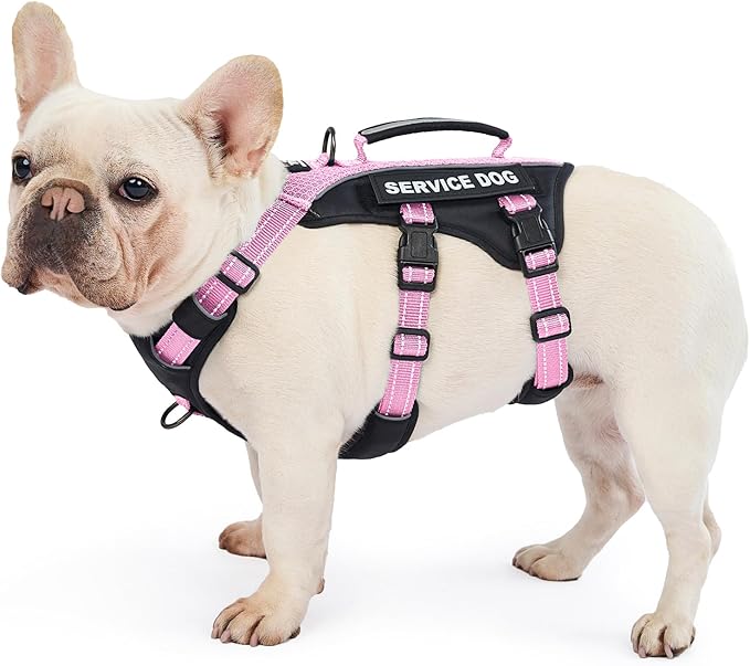 Service Dog Vest Harness, Escape Proof Harness with 6 Patches, No-Pull, Reflective Harness with Handle, Adjustable for Small to Large Dogs, for Training and Hiking (Pink, M)