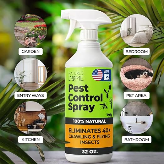 Nature’s Dome Pest Control Spray 32 Oz | Natural Ant Killer & Bug Spray for Indoor & Outdoor Use | Eco-Friendly Bug Spray for Flea, Ticks, Ant & Mosquitos | Safe for Pets and Kids