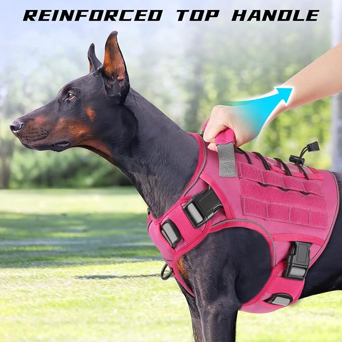 WINGOIN Pink Tactical Dog Harness for Extra Large Dogs,No Pull Dog Harness | Heavy Duty with Handle,Adjustable Reflective,Military K9 Style,Big Size Dog Vest,for Great Danen,for Walking Running Hunting