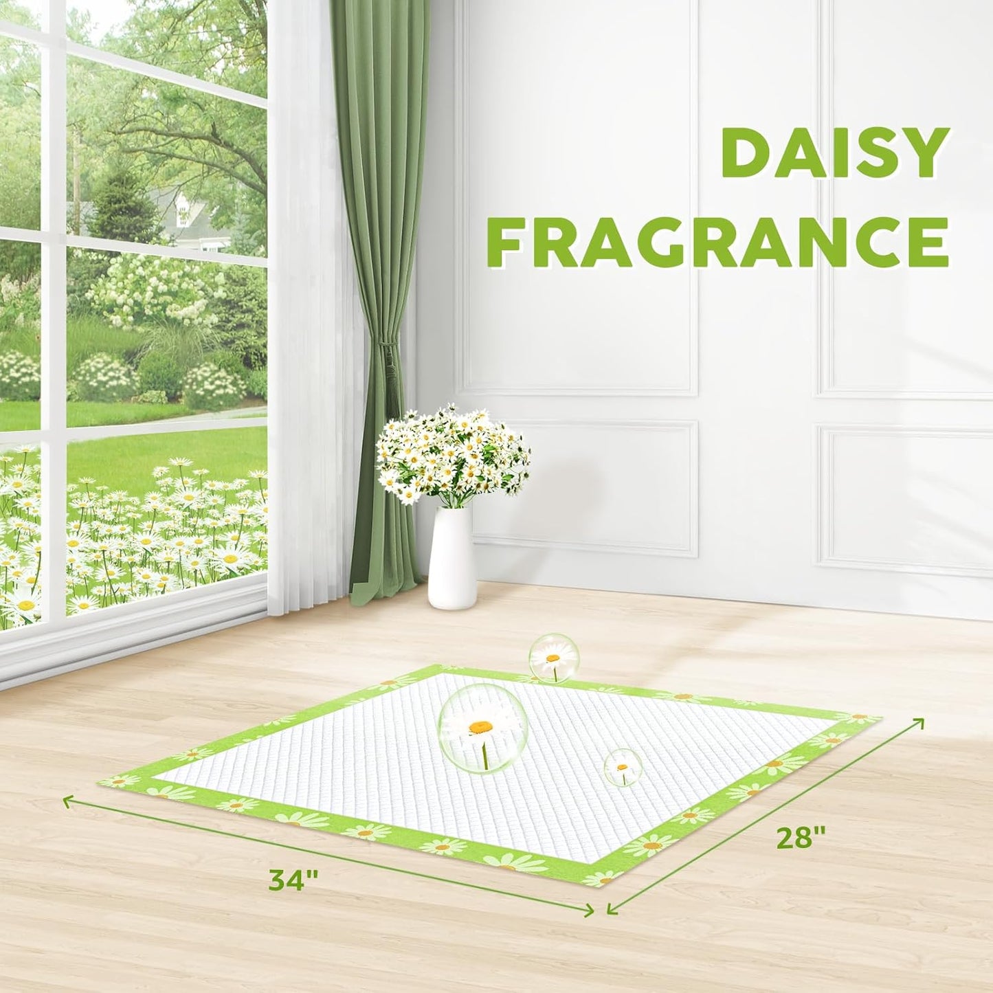 CROCI Pee Pads for Dogs 28x34in Daisy Pattern, Puppy Pads with Adhesive Tabs Super Absorbent Up to 8 Cups, Disposable (40 Counts)