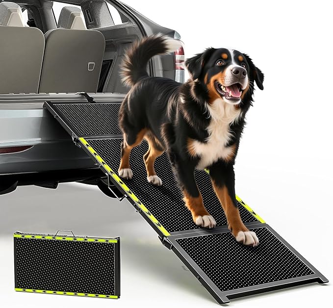 Pawaboo 67" L & 20" W Longest Dog Ramp for Car Foldable, Up to 200 LBS | Extra Wide Portable Pet Dog Ramps for Large Dogs, Dog Car Ramp for SUV/Truck/RV/Bed, Lightweight Ramps with Non-Slip Mesh, Bl