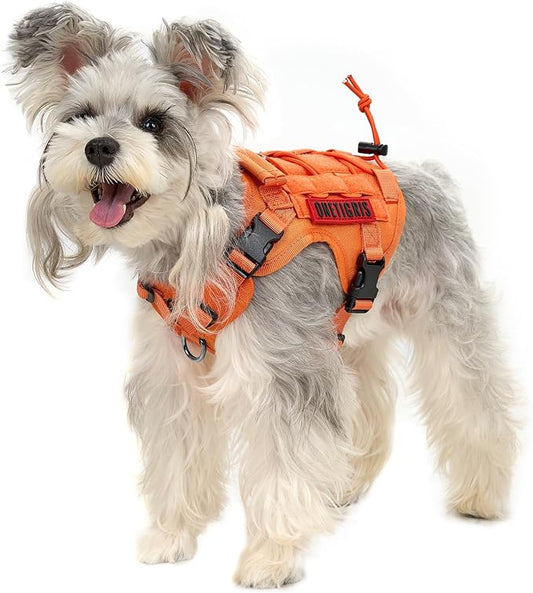 OneTigris Tactical Dog Harness Vest No-Pull Service Dog Vest for Small Dogs | 1000D Pullable Nylon, with Control Handle and Hook & Loop Panels, Easy On & Off, Adjustable for Walking Training Orange XS