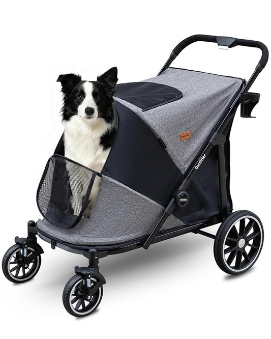 Dog Stroller for Large & Medium Dogs, Pet Stroller for 2 Dogs | 360° Wear-Resistant Wheels • Foldable Design • Breathable Mesh Windows • Heavy-Duty Construction • Fits 2 Dogs