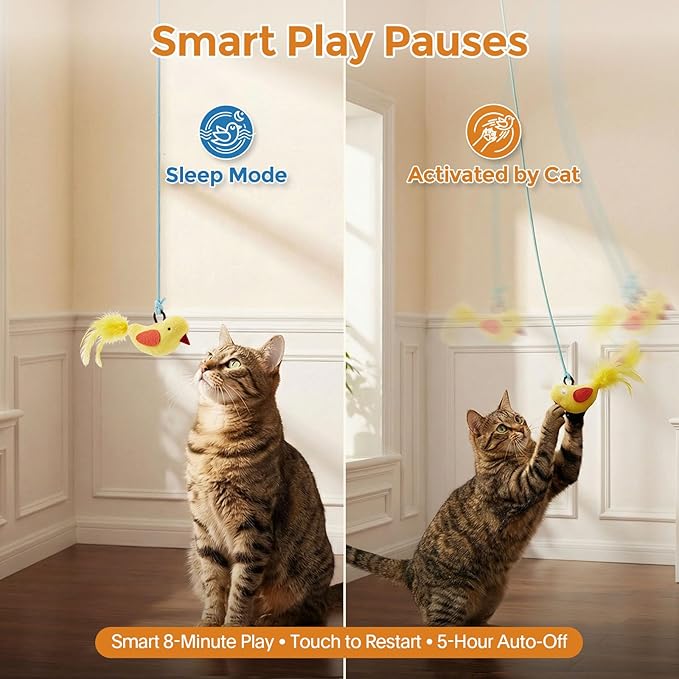 Interactive Cat Toys for Indoor Cats - 2 in 1 Automatic Cat Toy with Flying Bird，Smart Moving Wand Toy with 2 Modes, Auto On/Off Hanging Safe Toys for Bored Kitten & Adult Cats (Green)