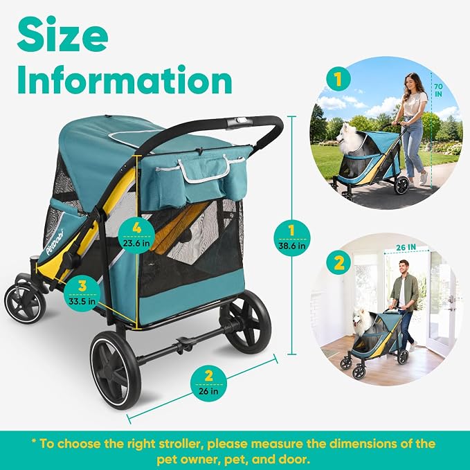 Petbobi Dog Stroller for Large & Medium Dogs - Easy Fold Dual Entry Pet Stroller with One-Foot Brake, All Terrain Wagon Cart with Air Mesh, Ideal for Large Senior Pets up to 80 lbs, Green
