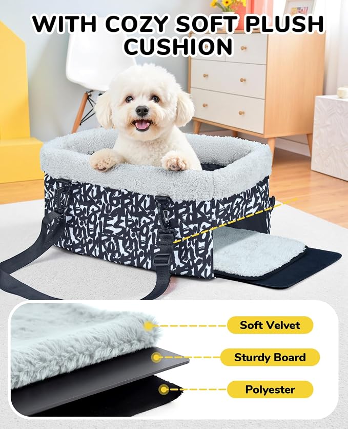 BurgeonNest Center Console Dog Car Seat for Small Dogs up to 9 lbs (Graffiti)