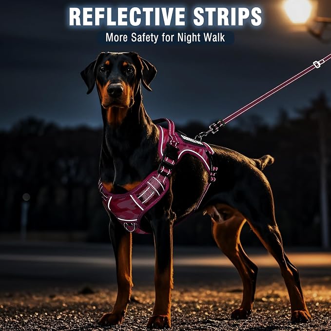 Tactical Dog Harness and Leash Set with 10 Patches for Large Dogs | Heavy Duty No Pull Service Dog Vest with Dog Seat Belt ,Adjustable Reflective Easy Walk for Training Hiking Camo Pink L