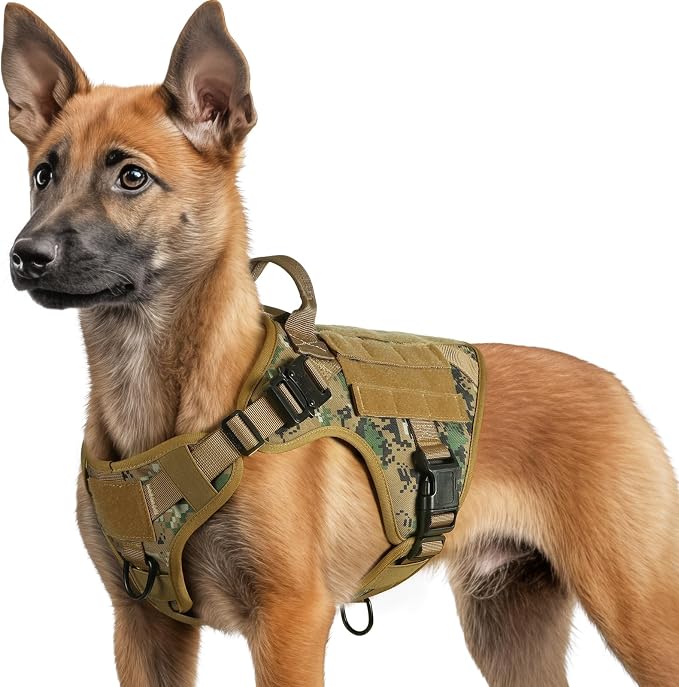 rabbitgoo Tactical Dog Harness for Small, Heavy Duty Military No Pull Vest | Sturdy Metal Buckles, 5 Adjustments, Molle System, Powerful Pullers for Training, Hunting, Outdoor, Brown Camo, Small