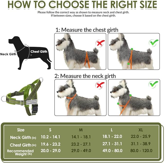 SlowTon No Pull Dog Harness with Front Clip - Heavy Duty, Soft Padded | Neck & Chest Adjustable, Tactical Pet Vest and Leash Set for Large Medium Sized Dogs, for Easy Walk & Training, Green S