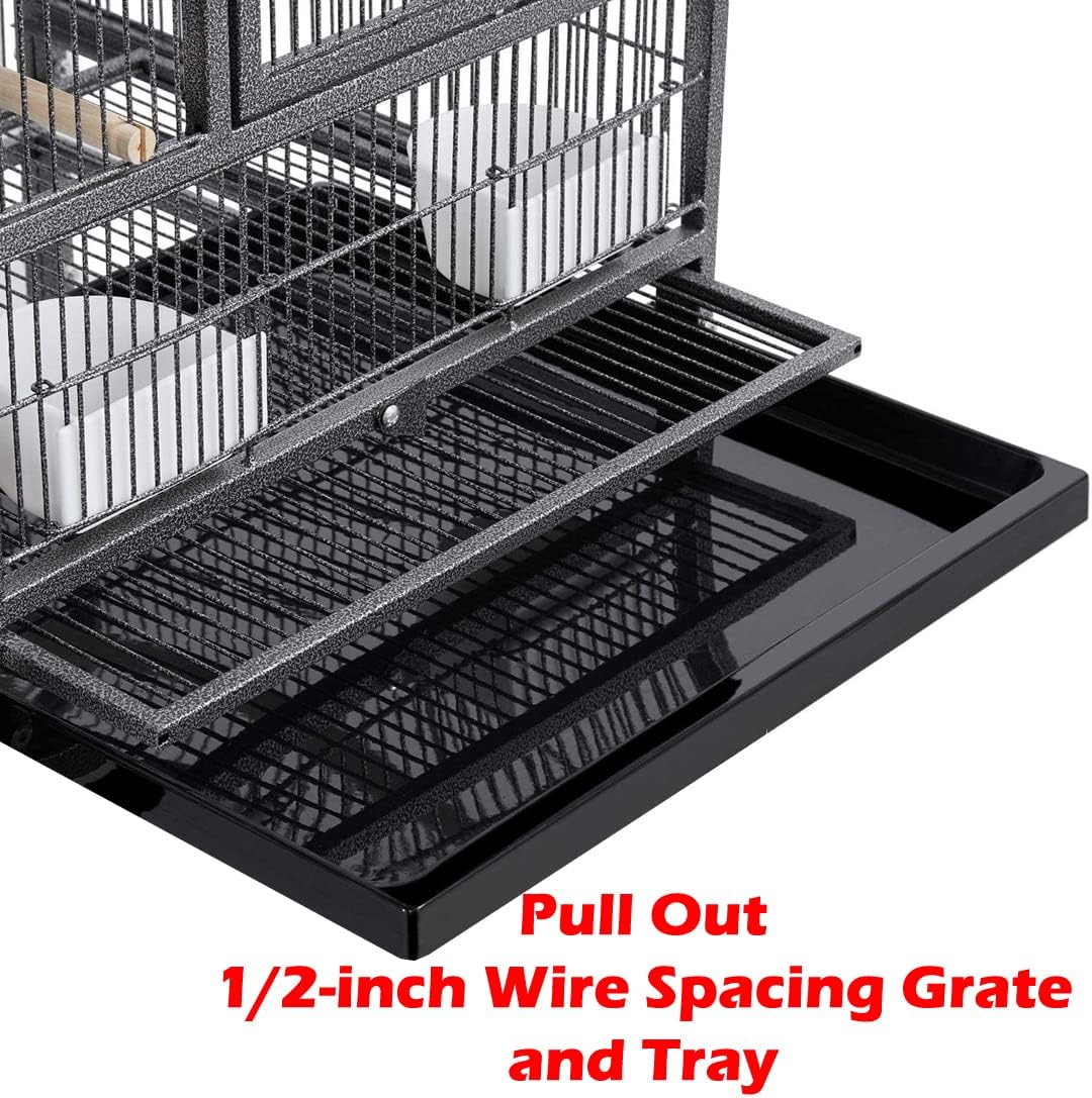 Combo Breeding Stacker Center Divided Breeder Bird Flight Double Rolling Cage with Side Breeding Nest Door (Black Vein, Single Stack Without Stand)