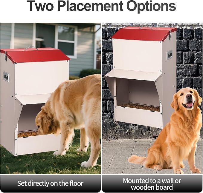 Outdoor Gravity Dog Feeder, 50 lb Large Capacity Automatic Dog Food Dispenser, Heavy Steel Weather-Resistant Pet Feeder with Clear Viewing Door, Wall or Ground Mount for Large Dogs