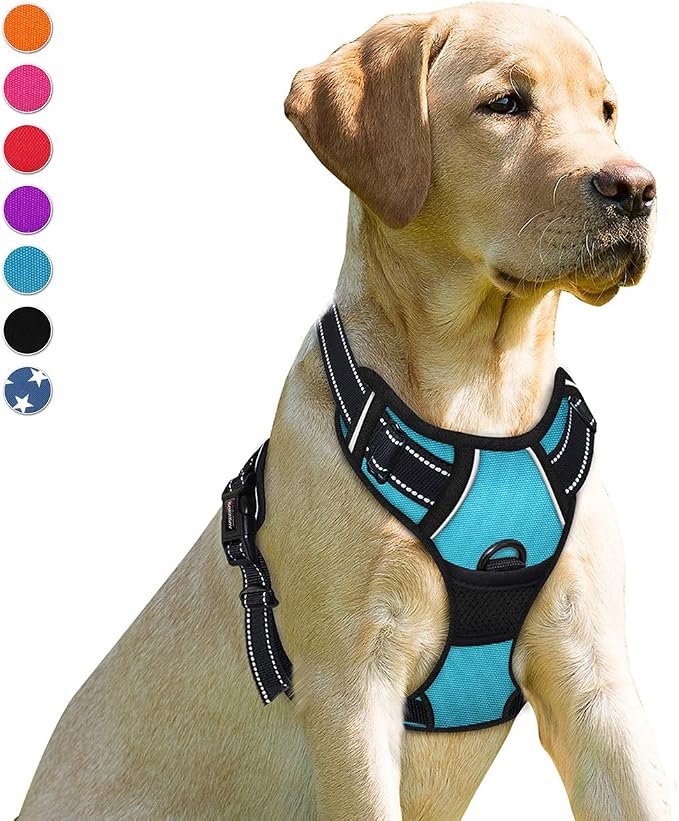 BARKBAY Dog Harness No Pull for Large Dogs Front Back Clips,Dog Vest | Soft Padded No Choke With Handle,Easy On&Off,Adjustable Reflective For Walking Training Running(Blue,XL)