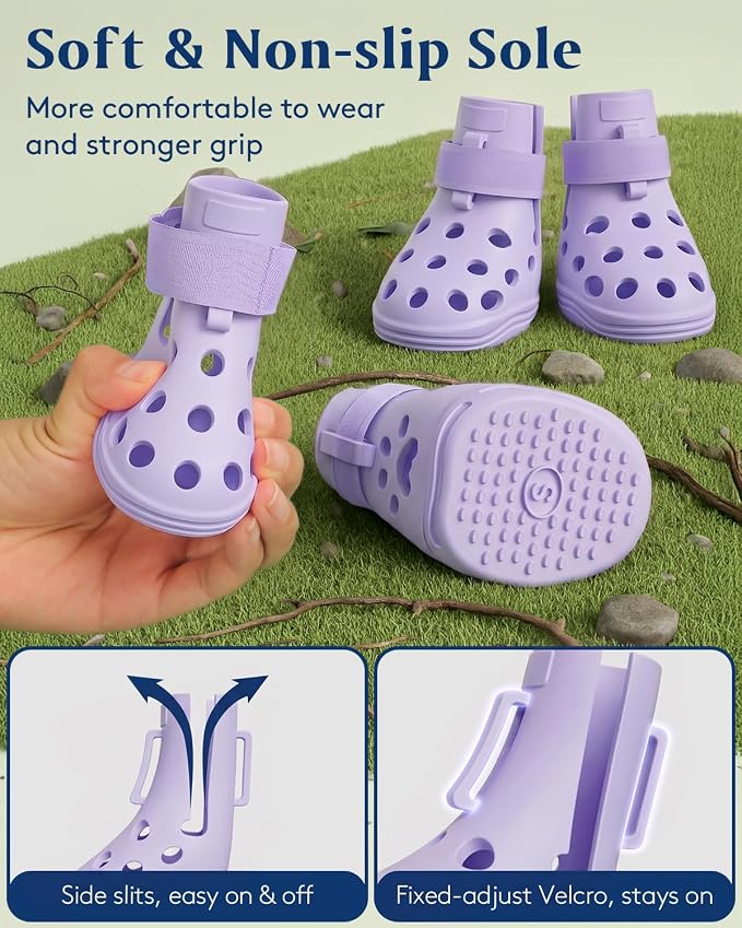 Dog Shoes for Hot Pavement, Breathable Dog Boots Paw Protectors with Adjustable Straps & Non-Slip Sole, Easy On & Off, Waterproof, Easy-Cleaning (Purple, XL)