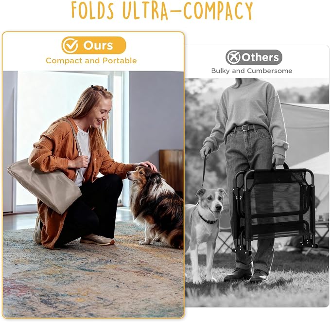 Upgraded Non-Slip Daisy Cot, XL Foldable Elevated Dog Bed, Portable Raised Outdoor Folding Dog Cot for Camping/Home, Chew Proof Waterproof Heavy Duty Up to 160 Lbs, Brown, 49"x 33"