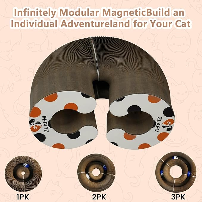 Magnetic Magic Organ Cat Scratcher Toy, Extra-Thick & Large Connectable Cardboard Scratching Board with Bell Ball, Interactive Enrichment Toy for Indoor Cats & Kittens (2 Pack)