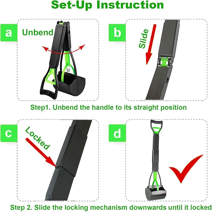 2-Pack Pooper Scooper for Large Small Dogs Heavy Duty, 32" Long Handle Poop Scoops for Yard, Grass, Gravel, Dog Poop Grabber with High Strength Material and Durable Spring（Green&Black）