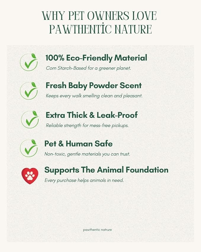 Dog Poop Bags – 90 Count Value Pack, Extra-Thick 18 Micron, Leak-Resistant, Strong & Durable for Dogs & Cats, Light Baby Powder Scent – PAWTHENTIC NATURE