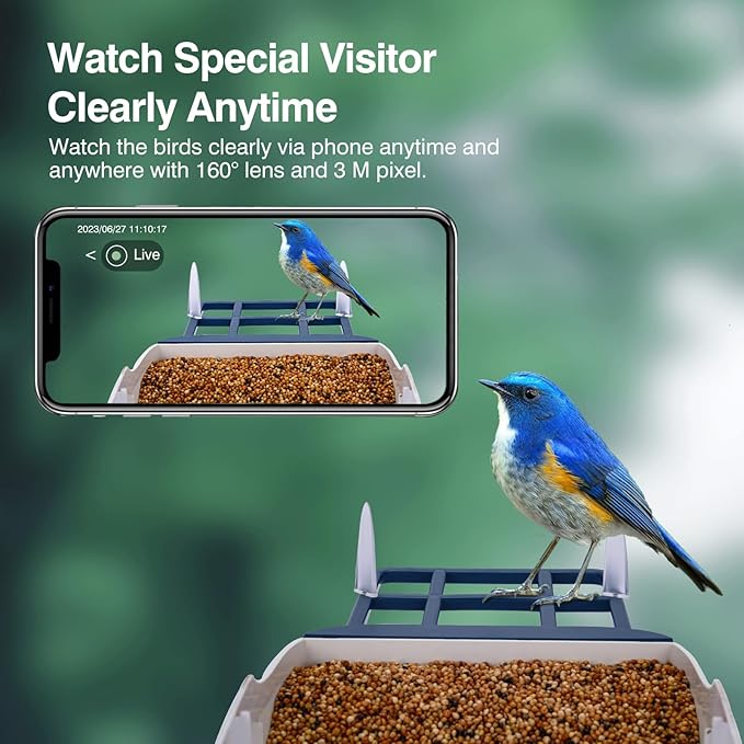Smart Bird Feeder with Camera,AI Identify Species,Bird House with Solar Powered,Instant Arrival Alerts,64GB Card Auto Record Video,2K Capture Video,Live View for Lover (Blue+64G Card)